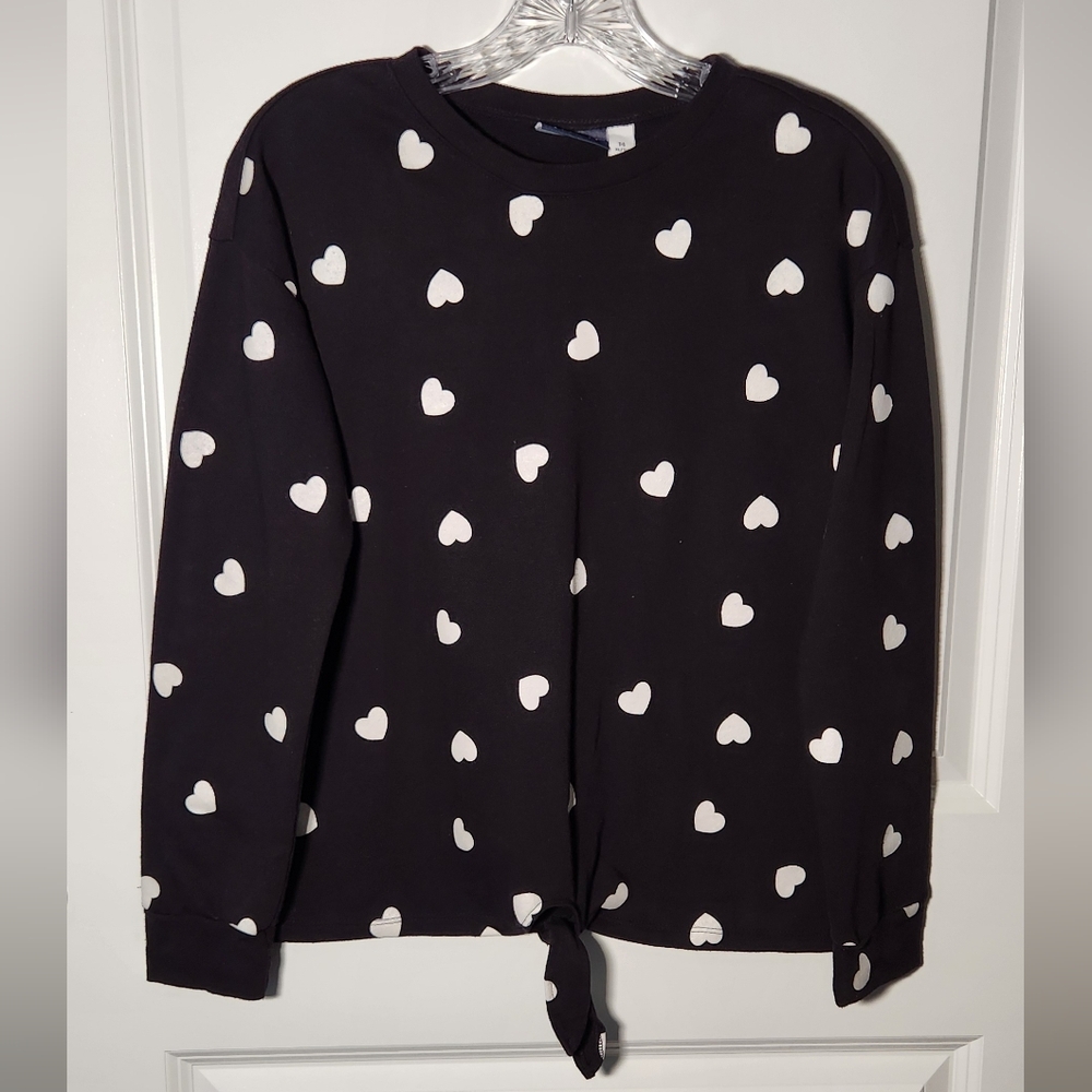 ​💖 The Children's Place Tie-Front Top - Blk & Wht Heart Print - Size 14